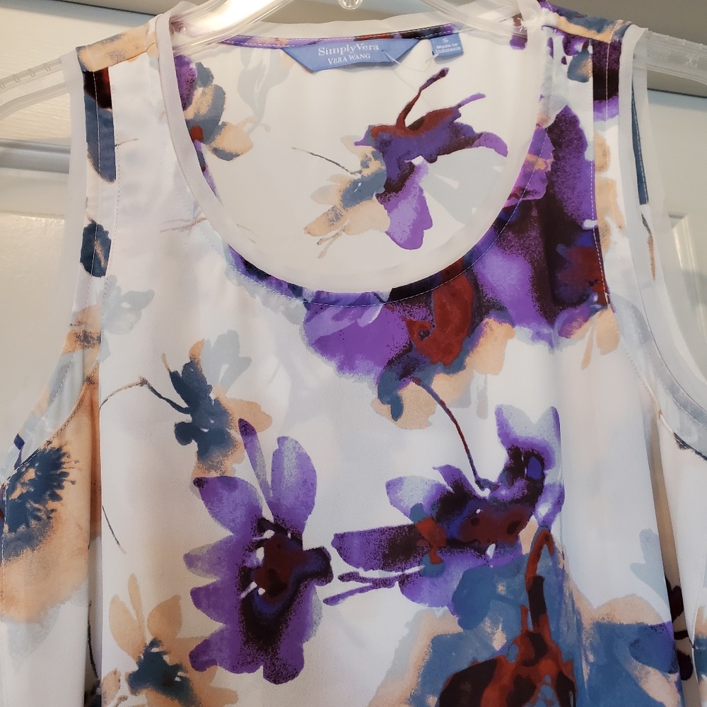 Simply Vera By Vera Wang Beautiful White Floral Sleeveless Tunic Top SMALL - Picture 4 of 4